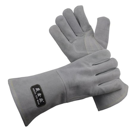 

Heat Resistant Leather Welding Work Gloves Size 35cm Length Grey