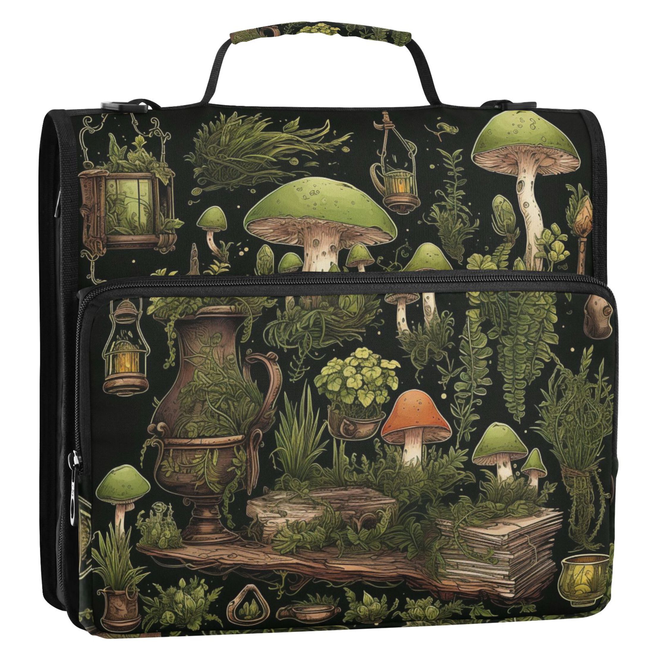 ALAZA Zipper Binder Bag Mushrooms Green 3 Ring File Folder Binder Organizer Bag