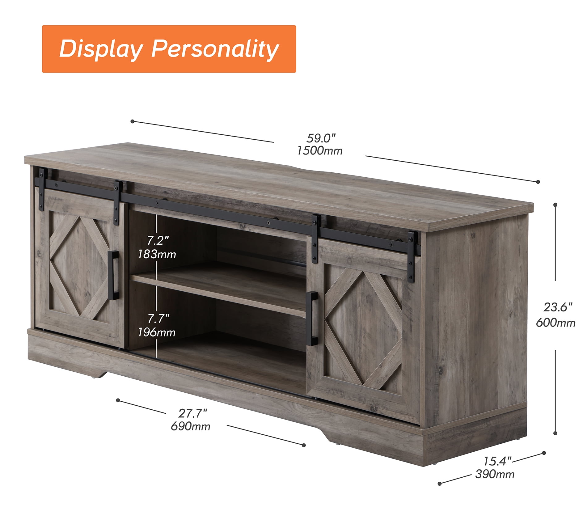 LED Farmhouse Modern Sliding Barn Door TV Stand for TVs Up to 65 inch Grey