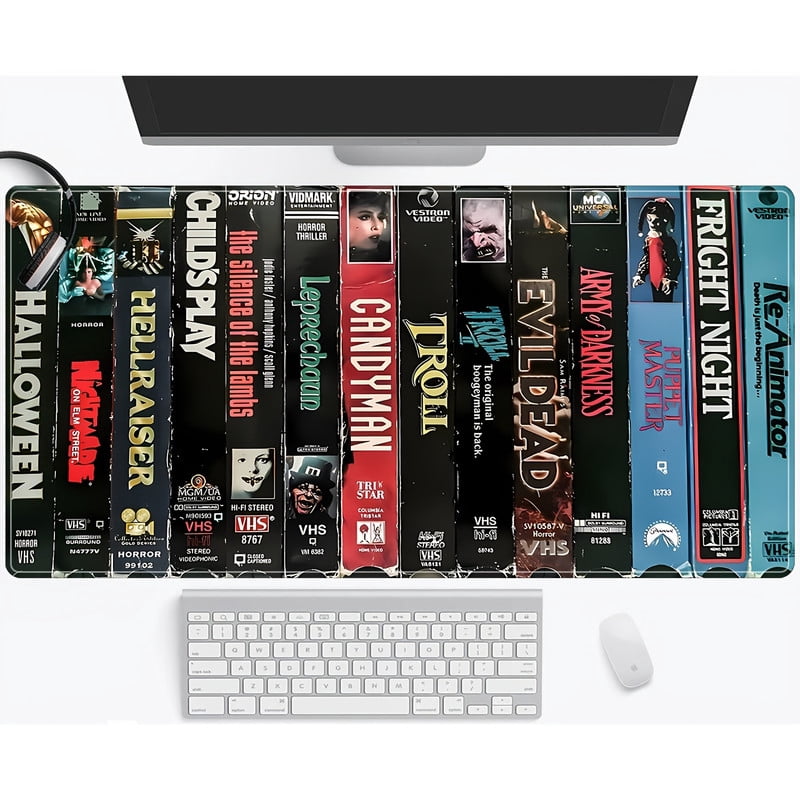 1pc Large Water-Resistant Horror Movie Themed Mouse Pad - Non-Slip Rubber Base, Stitched Edges, 31.5x11.8 inch Oblong Deskpad Mat for Gaming and Office