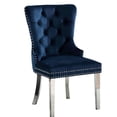 thumbnail image 2 of Contemporary Blue Chrome-Legged Button-Tufted Wingback Chairs for Dining, 2 of 5