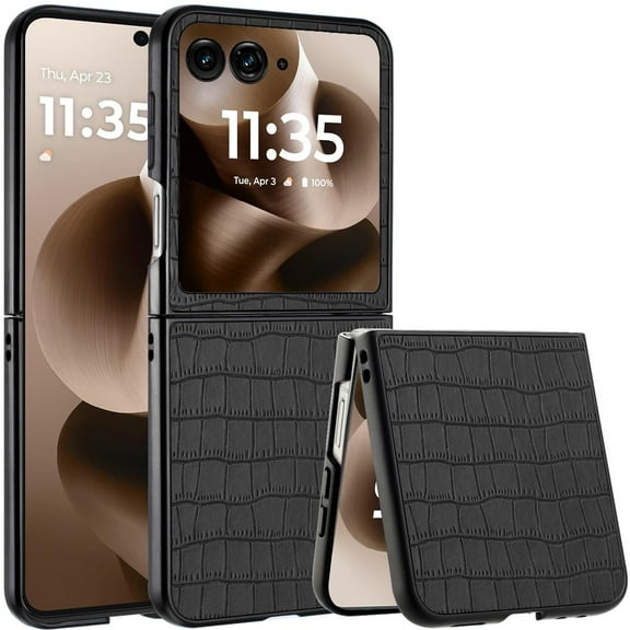 For Motorola Razr Ultra 2025 PU Vegan Leather Premium Hard Snap On Case Cover - Black