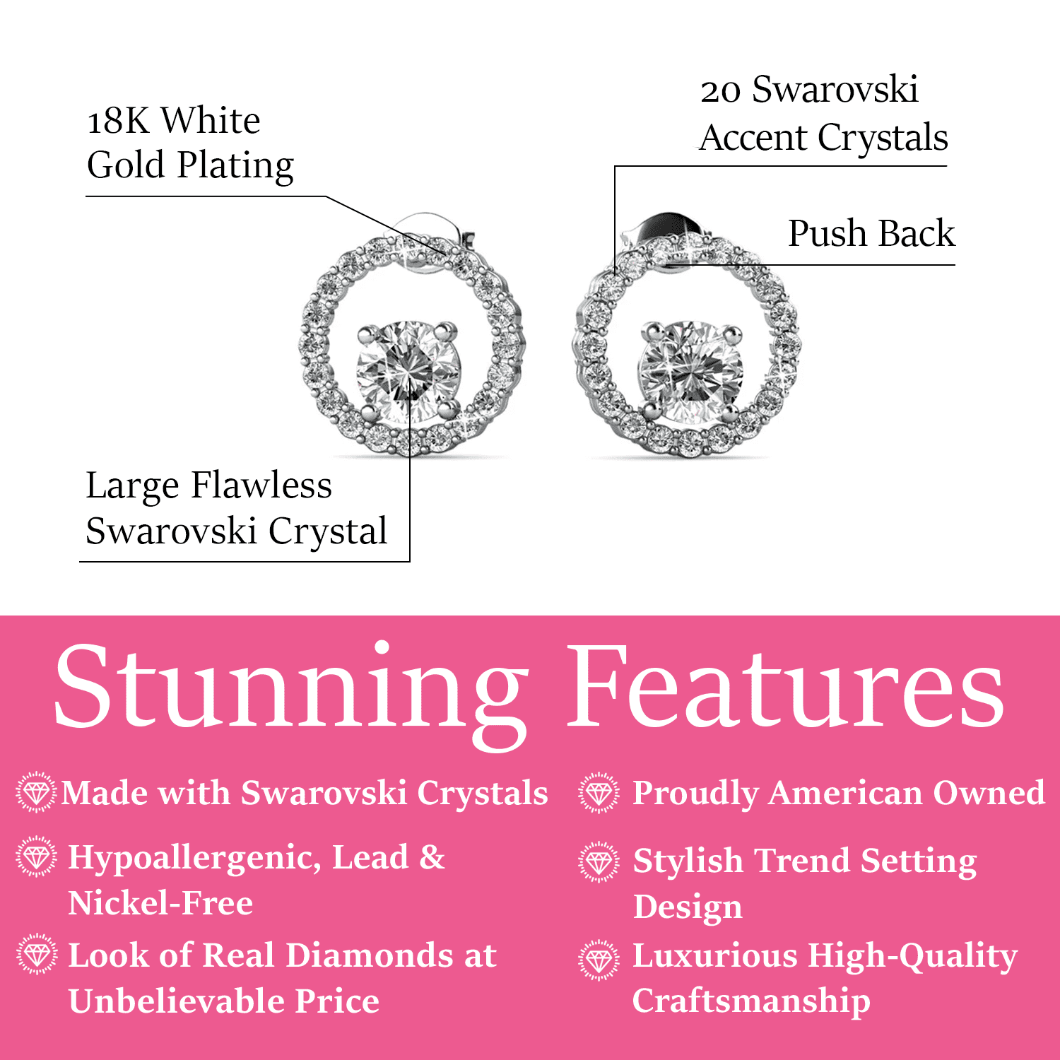 Cate & Chloe Reign 18k White Gold Plated Drop Earrings with Swarovski Crystals for Women, Gift for Her