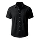 thumbnail image 4 of Ceisia Men's Solid Color Short Sleeve Linen-like Shirt Breathable Summer Beach Shirt with Chest PocketBlackS Gifts, 4 of 8