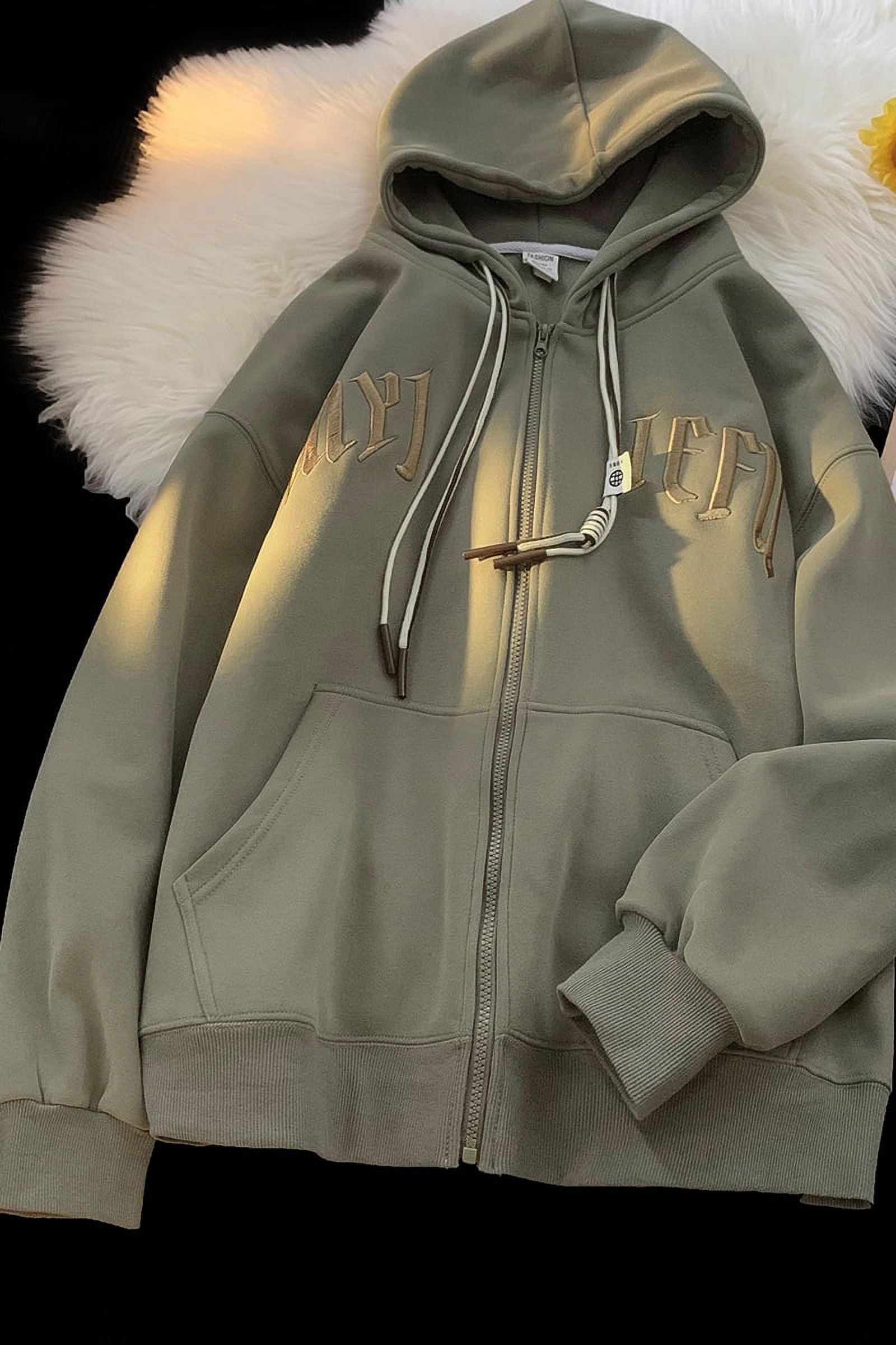 Mainly Recommended Spring Heavily Embroidered Cardigan Hooded Sweatshirt Zipper Jacket Black 2Xl