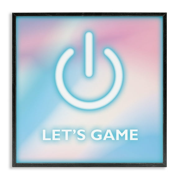 Stupell Industries Pastel Let's Game Power Symbol Quotes and Sayings Painting Black Framed Art Print Wall Art, 12 x 12