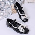 thumbnail image 5 of Women's Fashion Mary Jane Flats Square Toe with Bow Detail and Adjustable Buckle Strap Comfortable Casual Ballet Shoes Black 5.5, 5 of 7