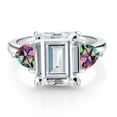 thumbnail image 2 of Gem Stone King 925 Sterling Silver Green Mystic Topaz Ring Set with Moissanite (8.58 Cttw), 2 of 3