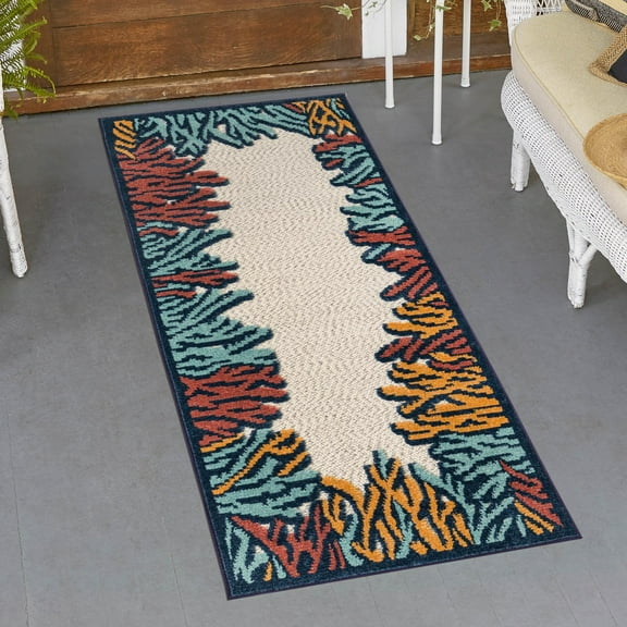 Unique Loom Belize Outdoor Collection Area Rug - Belmopan (2' x 10' Runner Multi/Ivory)