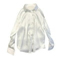 thumbnail image 2 of ZenCart Women Shirt Lapel Long Sleeve Commuter Casual Shirt Solid Color Loose Fit Smooth Satin Office Shirt Daily Wear, 2 of 8