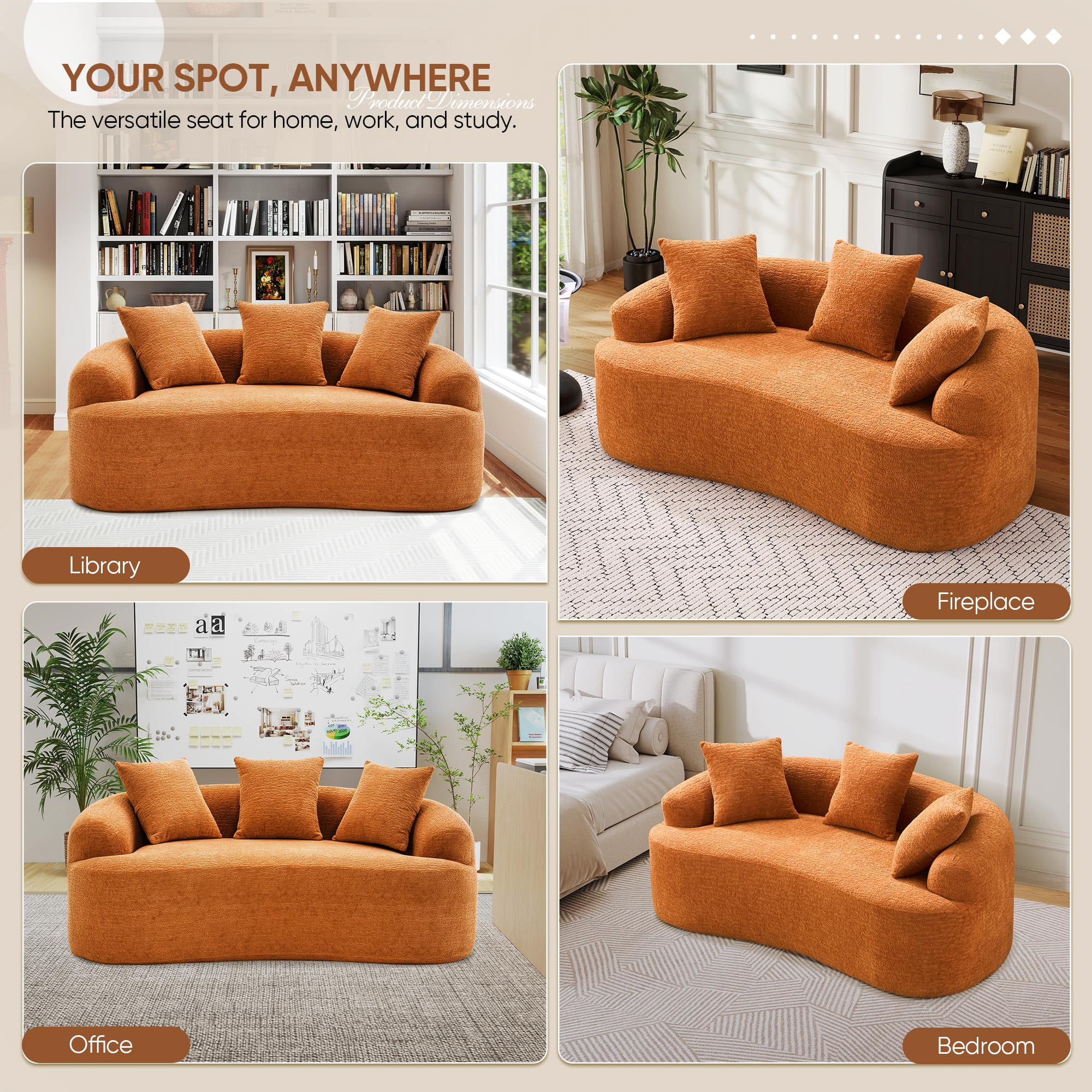 Timbernest 65" Loveseat, Modern Modular Sofa in a Box for Small Spaces, Orange