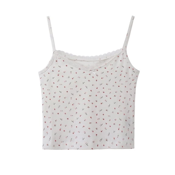 Women Tanks & CamisFloral Sleeveless Strappy Camisole Ruched Bust Frill Crop Cami Tops