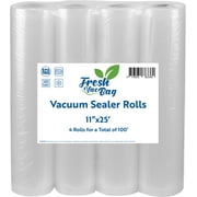 FreshVacBag Four Rolls of 11"x25' Food Saver Vacuum Sealer Rolls Freezer Bags Rolls