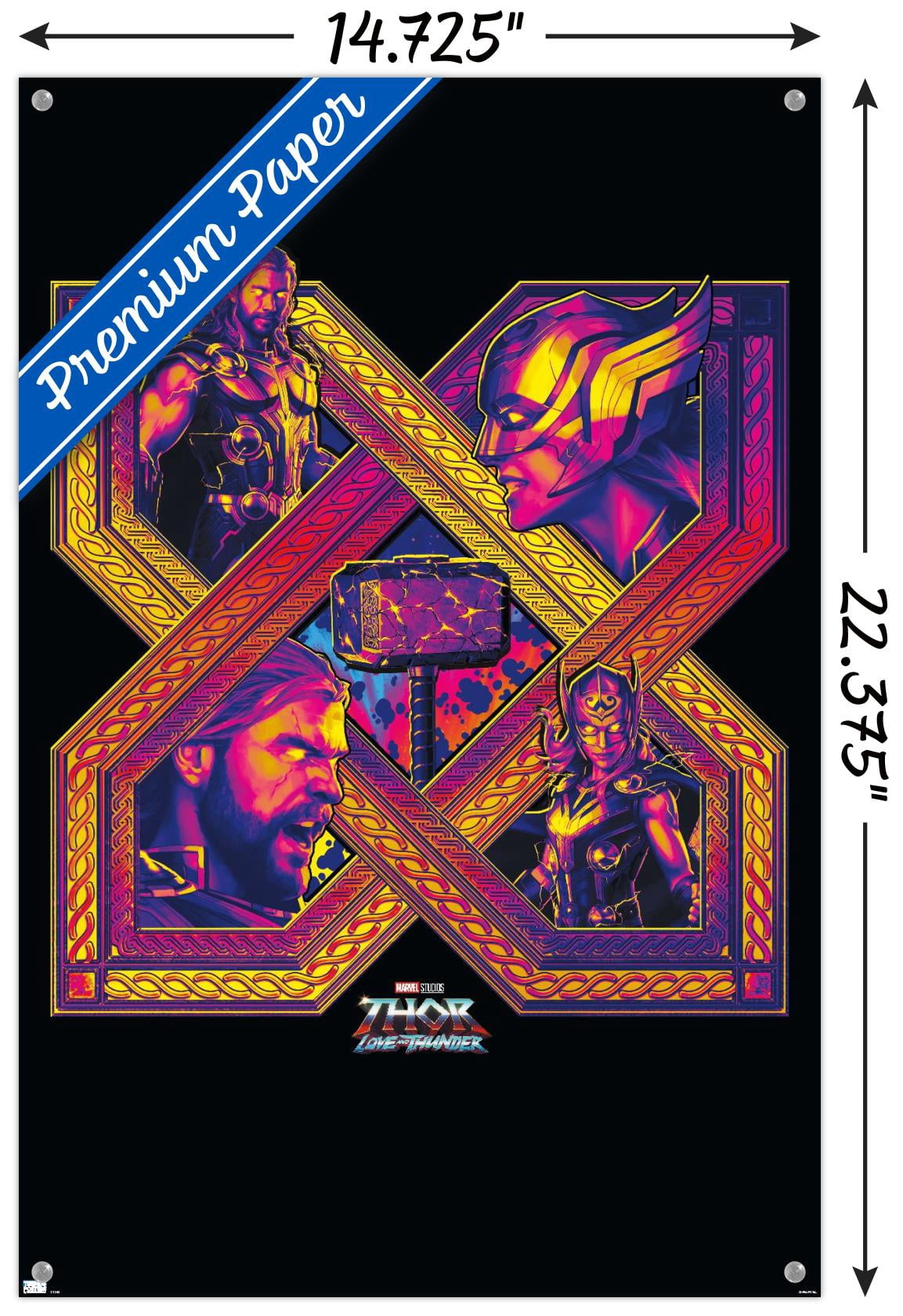 Marvel Thor: Love and Thunder - Cross Wall Poster with Push Pins, 14.725" x 22.375"