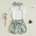 thumbnail image 4 of Girl Outfits Summer Romper Shorts Bow Tie Ribbed Sleeveless Jumpsuit Floral Print Shorts Set Toddler Summer Clothes Girls Green, 4 of 7