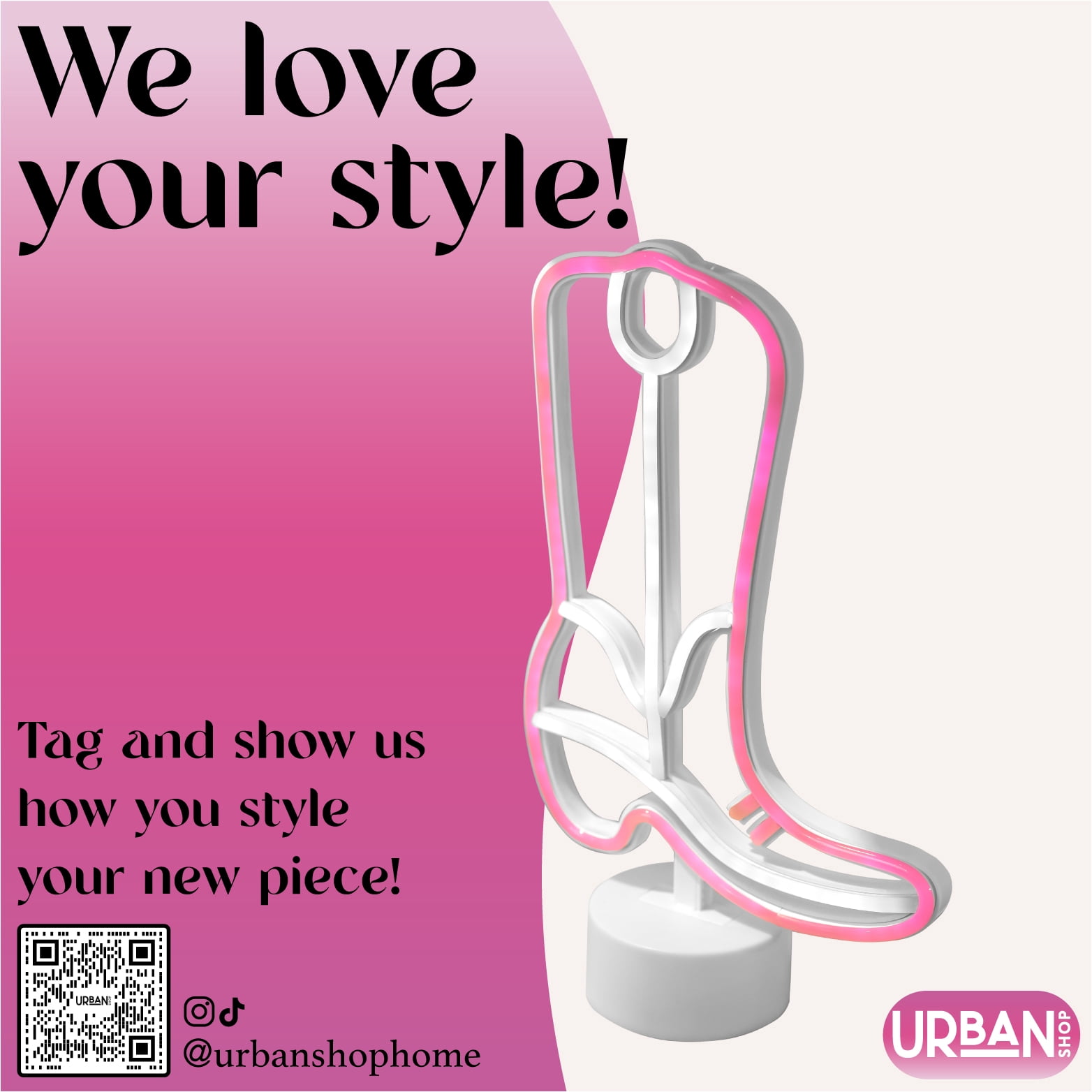 Urban Shop 12" H Cowboy Boot LED Neon Table Light, Pink and White