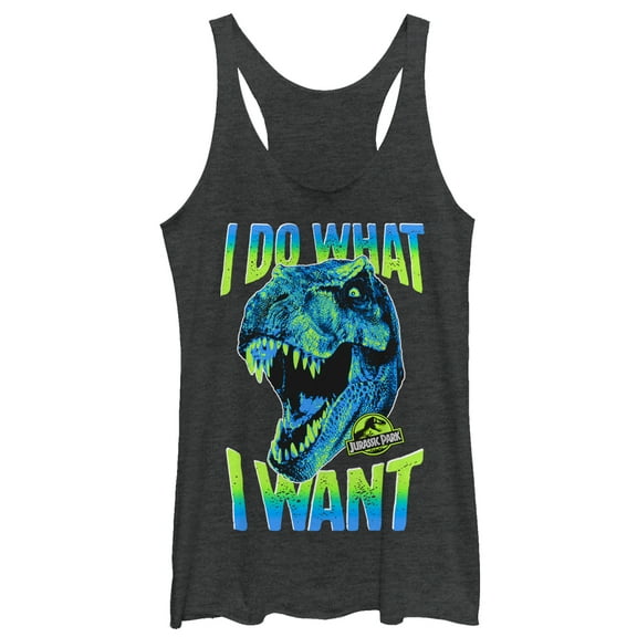 Women's Jurassic Park T. Rex Do What I Want  Racerback Tank Top Black Heather Small