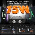 thumbnail image 3 of SOLPOWBEN Solar Power Bank 20000mAh Portable Charger for Cell Phones, 15W Fast Charging, Built-in 4 Cables, with Dual LED Flashlight for Camping, Hiking and Emergency, 3 of 10