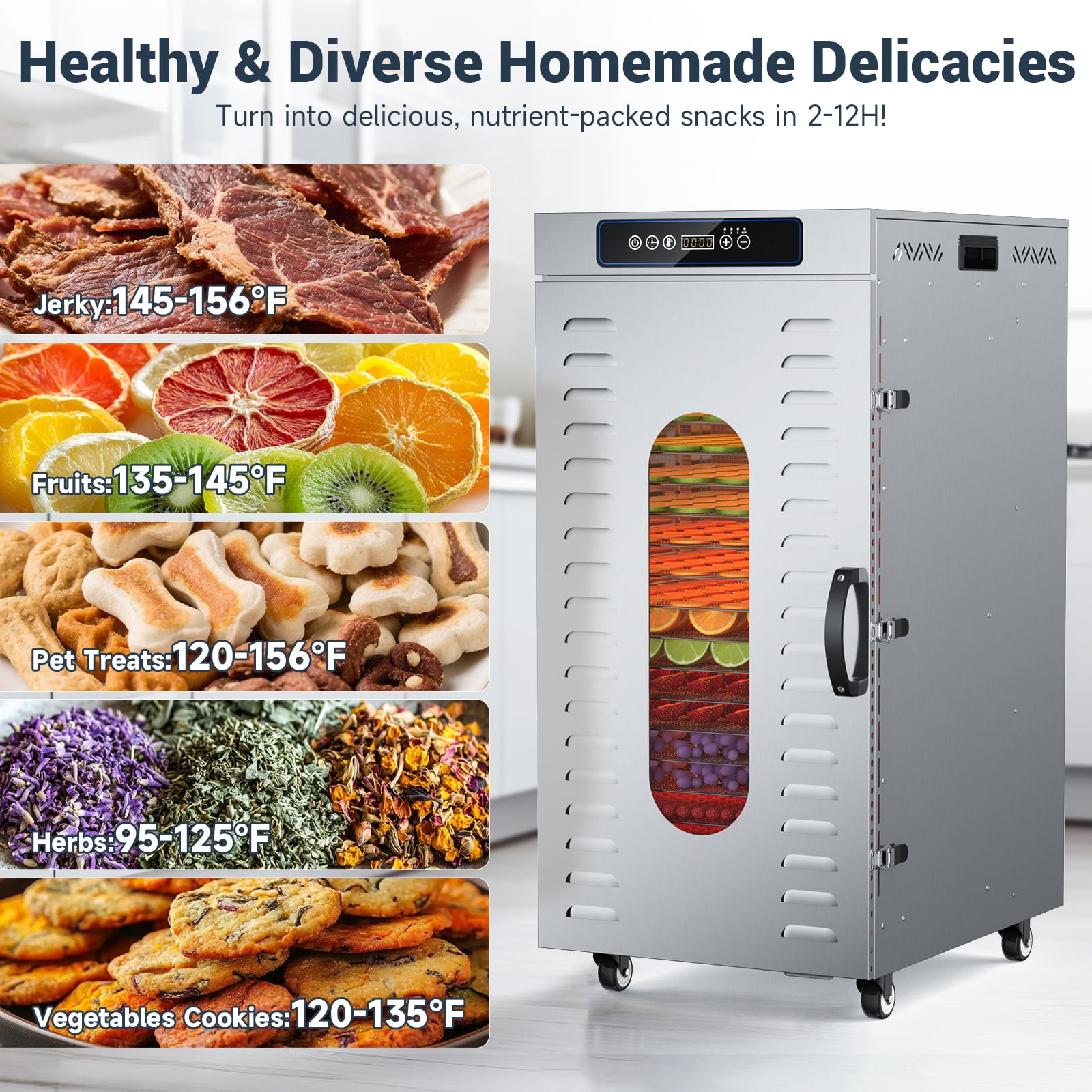 Commercial Food-Dehydrator Machine 20 Trays, Wi-Fi Industrial-Dehydrator Biltong Maker Large Capacity, 84ºF-194ºF Commercial Food-Dryer Machine, 1800W Meat Dryer for Jerky, Meat, Fruit, Herbs