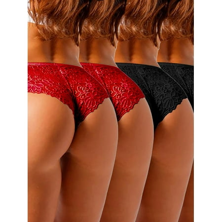 

Enjiwell Women s 4 Packs Underwear Lingerie Lace Cheeky Panties Bikini Briefs Thongs
