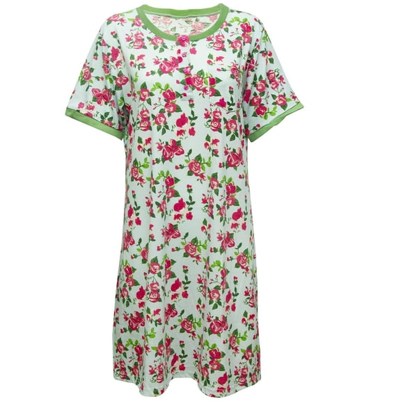 Gold Coast Women's Blue and Pink Floral Nightgown, Large