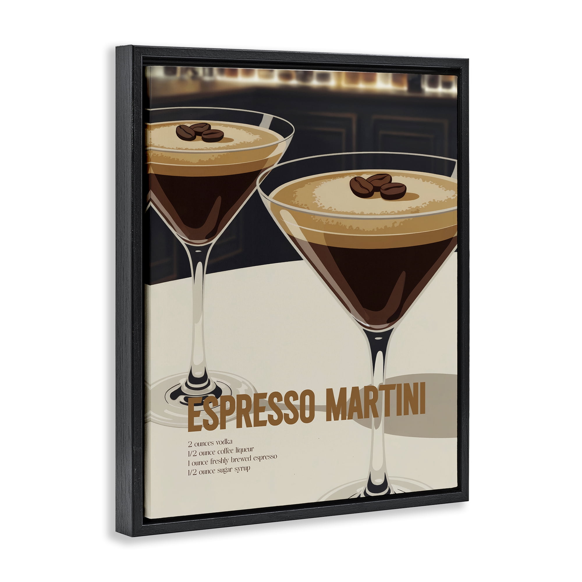Stupell Industries Sleek Modern Espresso Martini Black Framed Floater Canvas Wall Art, design by Andreas Magnusson