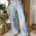 thumbnail image 2 of Linen Pants Women High Waist Straight Leg Button Zip Pocket Loose Daily Wide Leg Sweatpants Women Light Blue M, 2 of 6