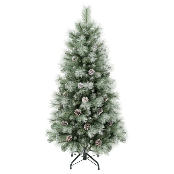 National Tree Company Artificial Christmas Tree, Green, Perry Hard Needle Mixed Pine, White Spayed Tips, Pine Cones, Includes Stand, 4.5 Feet