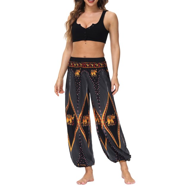 Txlixc Pantalones de entrenamiento para mujer, estampado digital bohemio, pantalones de yoga sueltos con lado dividido Txlixc Estilo de ocio