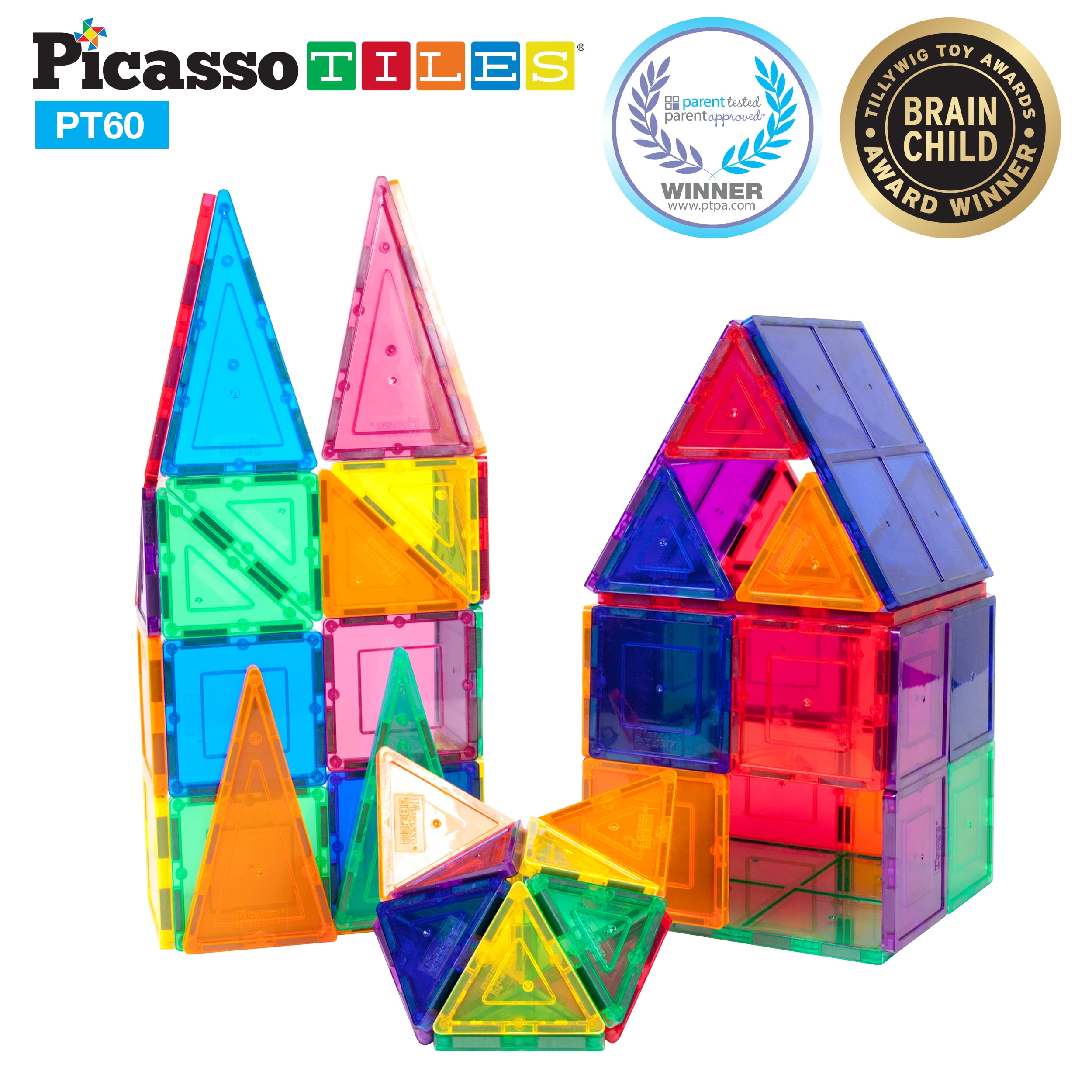 Picassotiles 60 Piece Clear 3d Magnetic Building Blocks