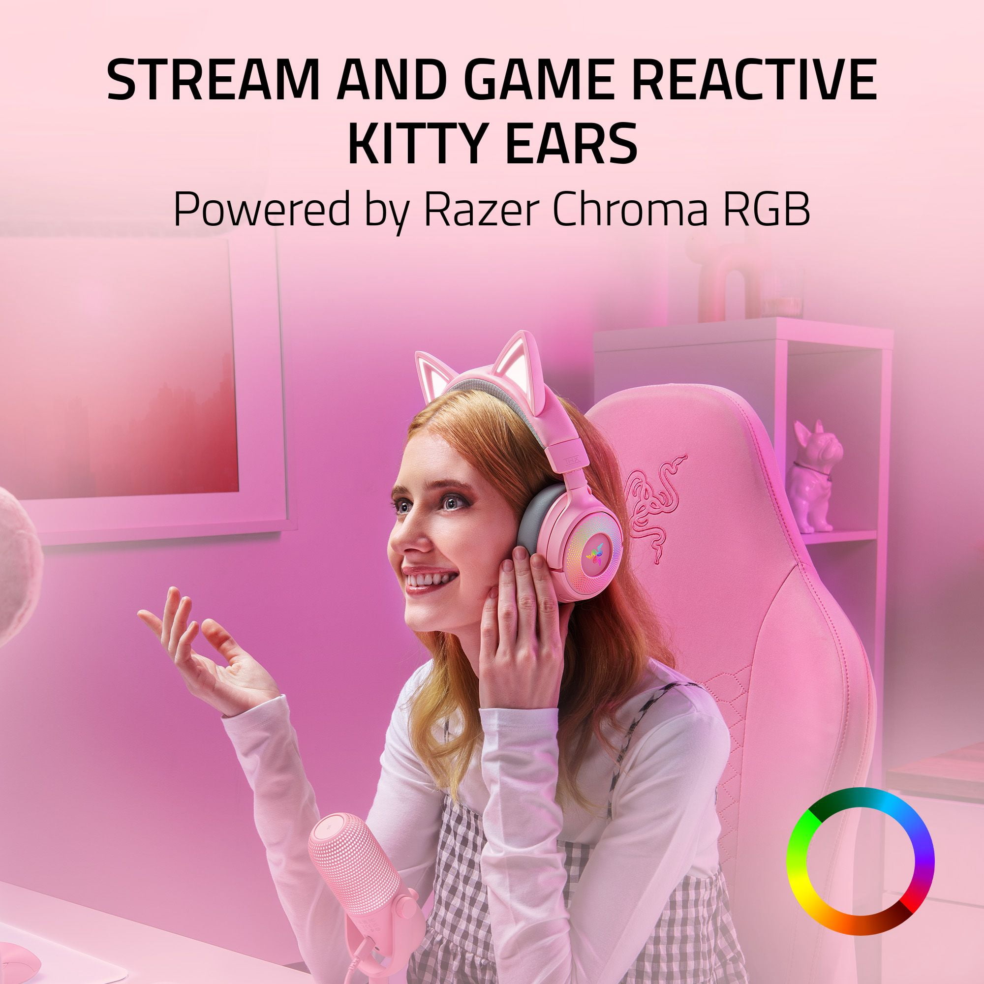 Razer Kraken Kitty V3 Pro Wireless RGB Kitty Headset for Gaming and Streaming, Quartz