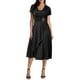 thumbnail image 1 of Gibobby Vestidos cortos de mujer Vestido de fiesta de manga corta con cuello en V sólido vintage para mujer con dobladillo irregular largo con volantes(Negro,M), 1 of 4