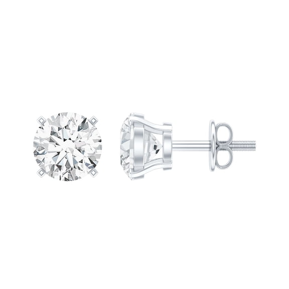Rosec Jewels Certified Round Shape Moissanite Solitaire Stud Earrings, 925 Sterling Silver
