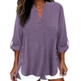thumbnail image 2 of Endives Womens Linen Shirts 3/4 Length Sleeve Womens Shirt Blouses Spring Tops 2026 Beach Vacation Summer Purple, 2 of 7
