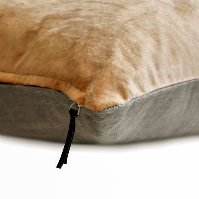 Decorative Beige 12"x12" (30x30 cm) Throw Pillows, Velvet Double Side, Top Zipper Leather Puller Throw Pillows For Couch, Solid Color Pattern Modern Style - Velvet Beige Jules