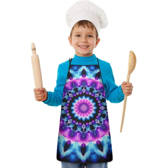 Colorful Tie Dye Mandala Pattern Kids Aprons for Girls and Boys,Adjustable Neck Strap Toddler Aprons for Kids Cooking Baking