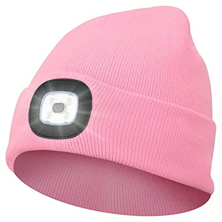 Abbicen Beanie Hat with Light Winter Knit Lighted Headlight Hats USB Rechargeable Pink
