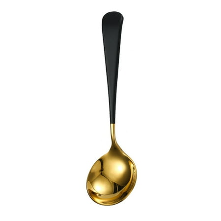 

Stainless Steel Long Handle Mixing Spoon Round Head Soup Spoon Food Serving Scoop for Home Restaurant (Black)