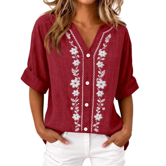 Gytharion Women's Spring and Summer Half Sleeves Cardigans V Neck Casual Solid Color Cardigan Cotton and Linen Button Front Tops