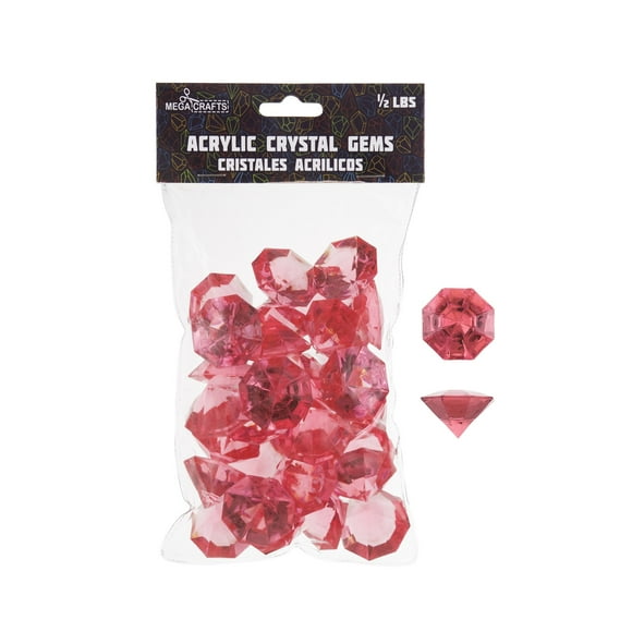 Mega Crafts 1/2 lb Grands Diamants Acryliques Corail, Gemmes en Plastique pour Arts et Artisanat, Remplisseurs de Vases et Dispersifs de Table, Pierres de Décoration, Galets Brillants