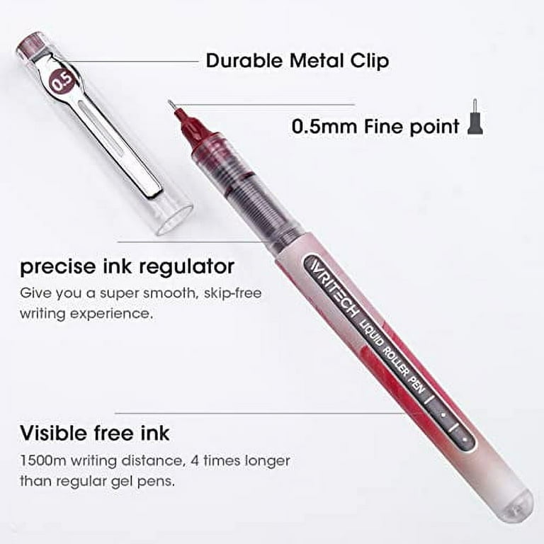Writech Retractable Liquid Rollerball Pen: Click Silent Multicolor Rolling  Ball Pens Black & Red Ink Color-Writing Journaling Notetaking Sketching 8ct