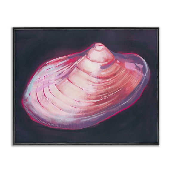 Stupell Industries Pink Seashell on Black Animals & Insects Painting Black Framed Art Print Wall Art, 14 x 11