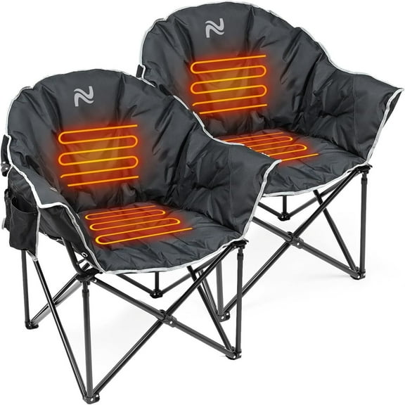 MOPHOTO Heated Camping Chair, Padded Camp Chair Round Moon Saucer Folding Lawn Chair Outdoor Chair, Oversized Patio Lounge Chairs Portable Folding Camping Chairs Heated Chair, 2 Pack