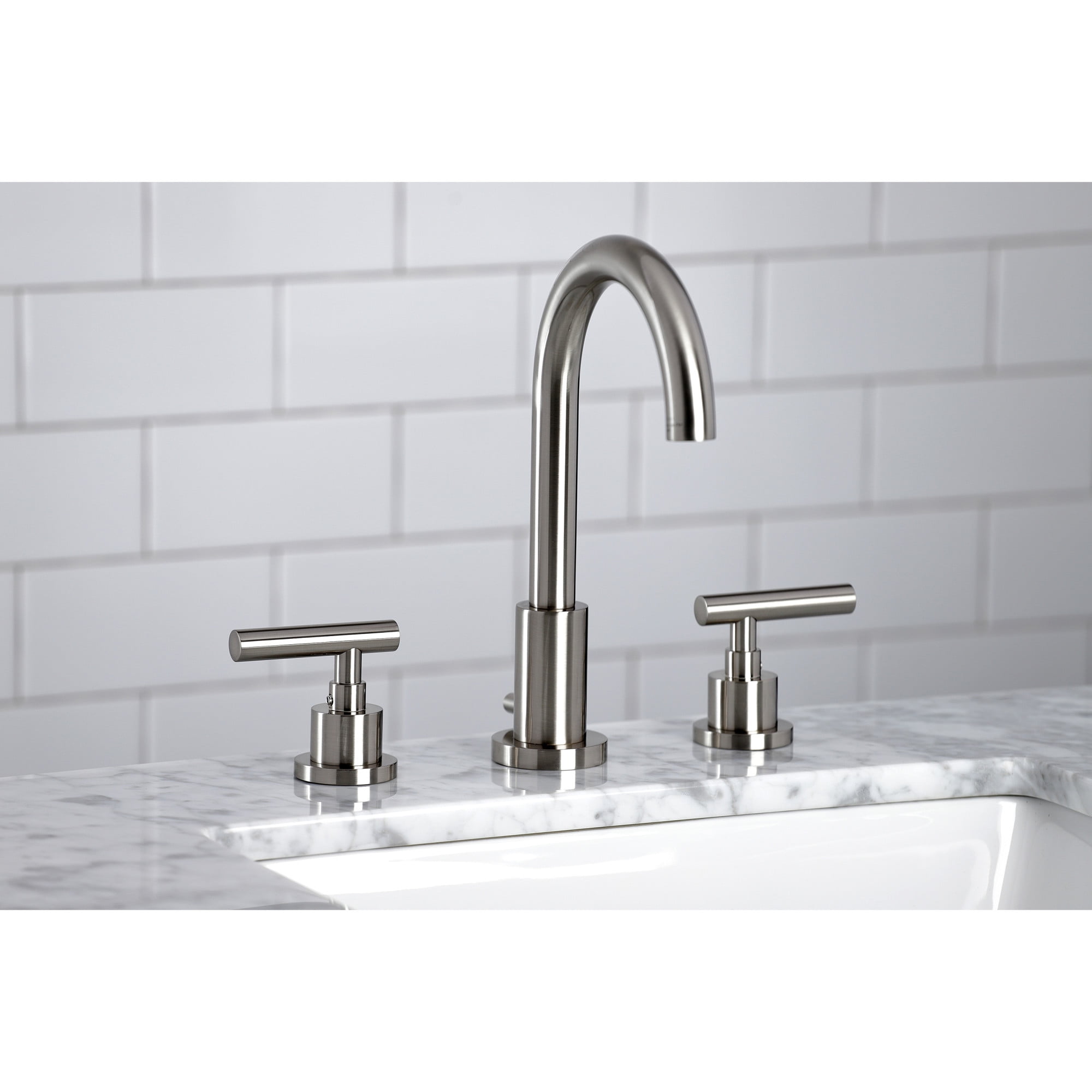 Kingston Brass FSC8928CML Manhattan Widespread Bathroom Faucet with Brass Pop-Up, Brushed Nickel