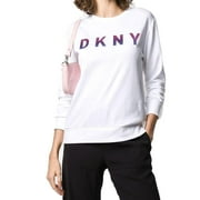 DKNY Womens Ombre Glitter Logo Sweatshirt,White,Large