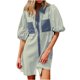 thumbnail image 1 of Camisas de Cuello en V de Manga Corta para Mujeres Vestido de Túnica de Rayas con Botón de Verano con Bolsillos, 95% Poliéster 5% Spandex para Diario Y Fiesta, 1 of 7
