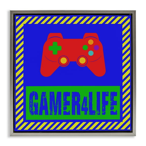 Stupell Industries Gamer 4 Life Gray Framed Floater Canvas Wall Art, design by Marcus Prime