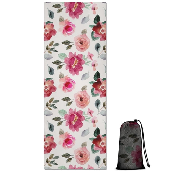 Pioneer Flower Floral Print Pattern Hot Yoga Mat Towel Non Slip for Hot Yoga - Quick-Drying Yoga Mat Cover with 4 Corner Pockets with Travel Bag - Hot Yoga Towel Non Slip 70"x26"
