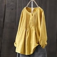 thumbnail image 2 of Womens Shirts Tshirts Long Sleeve Womens Workout Tops Fall Solid Fold Crewneck Button Cute Tee Shirts Yellow XL, 2 of 7