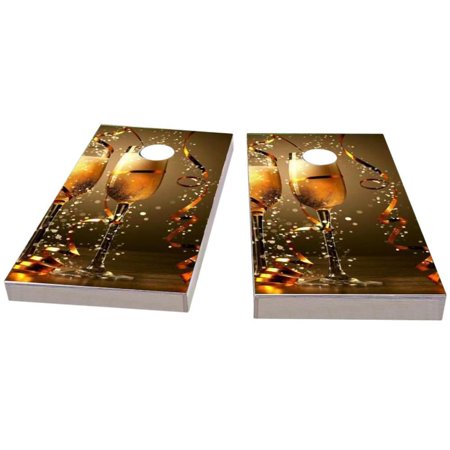 Skip's Garage Champagne Celebration Toast Solid Wood Cornhole Board Set